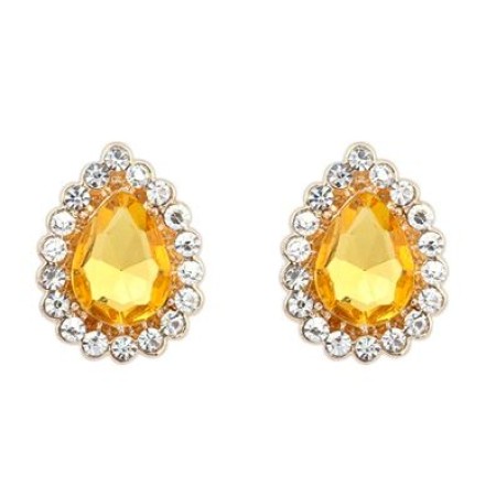 Waterdrop Yellow Topaz Diamond Rimmed Stud Earrings